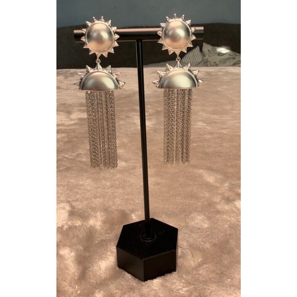 Kendra Scott Sienna Sun Statement Silver Tone Chain Earrings Boho Nature - Picture 1 of 4